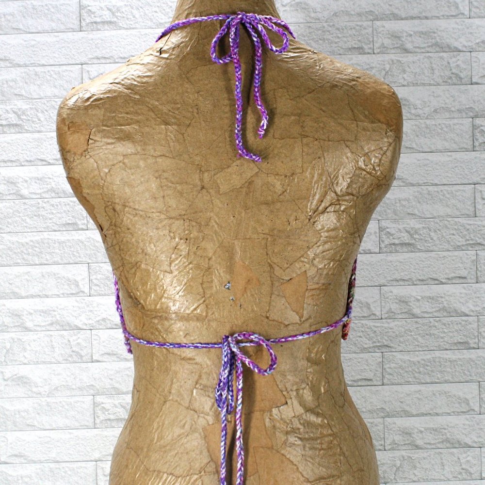 HAND CRAFTED Crop Top Crochet Bikini Halter Purple Multi Color Various - Picture 4 of 13
